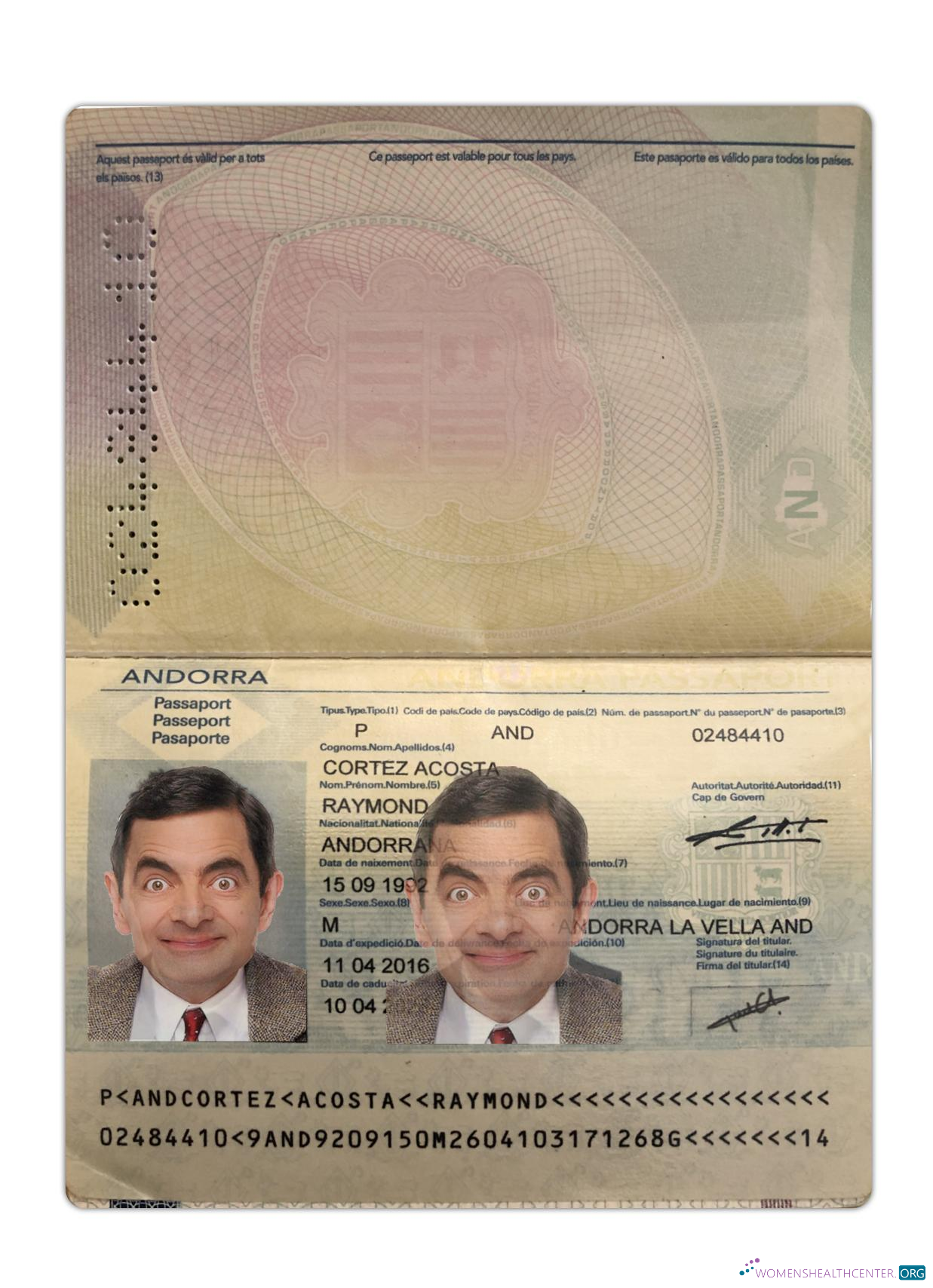 Download Andorra passport 2016 present Photoshop template